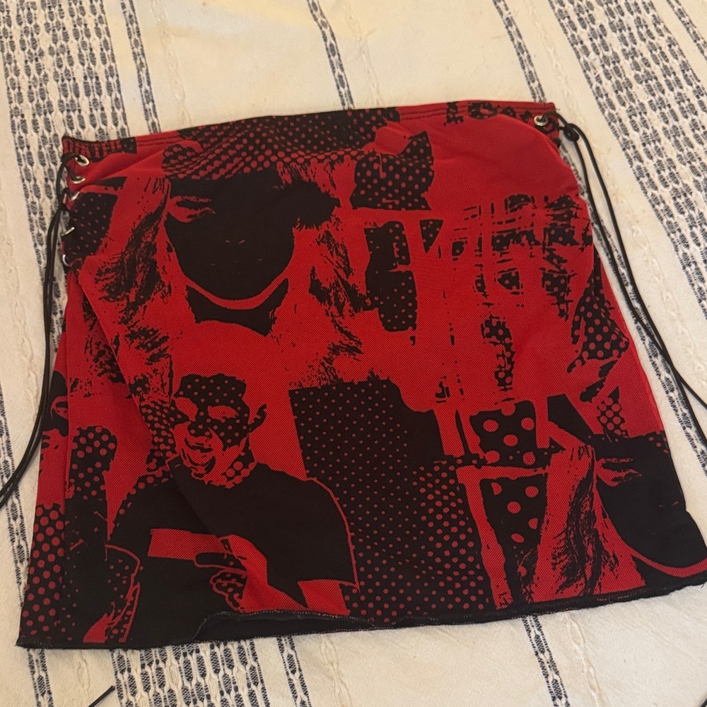 Edikted Red and Black Graphic Mini Skirt